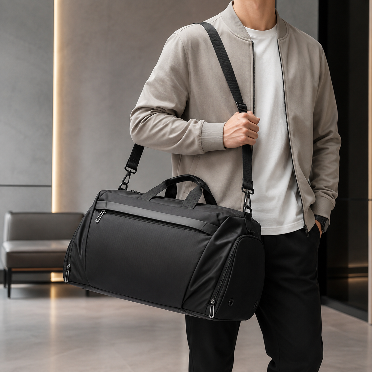 Water Resistant Travel Duffel Bag with Shoe Compartment
