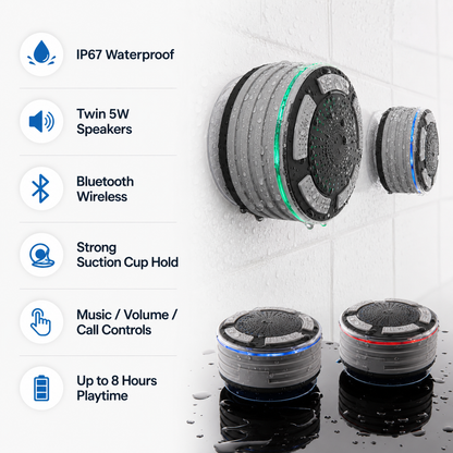 Waterdichte Bluetooth-douchespeaker met draadloze verbinding, zuignapbevestiging en tot 8 uur afspeeltijd