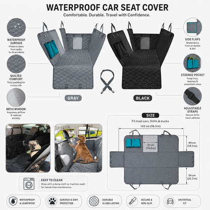 Waterproof Dog Car Seat Cover with Adjustable Straps and Non-Slip Protection