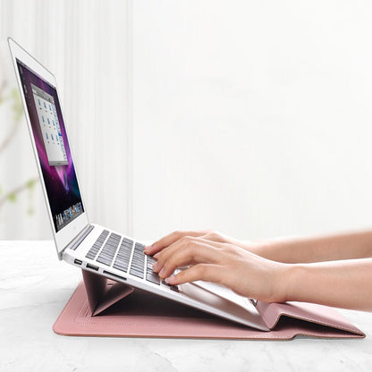 Waterproof PU Leather Laptop Sleeve with Shock Resistant Protection and Foldable Stand