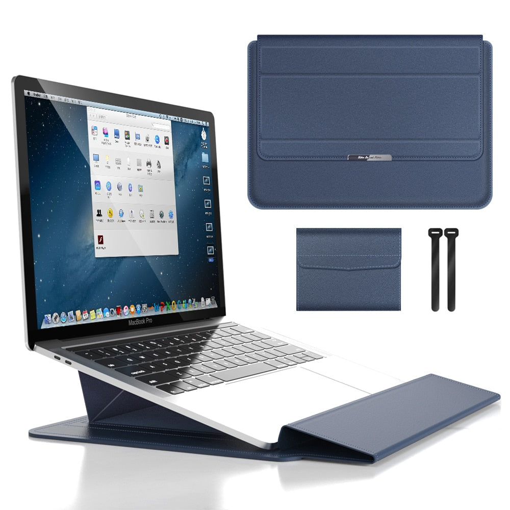 Waterproof PU Leather Laptop Sleeve with Shock Resistant Protection and Foldable Stand