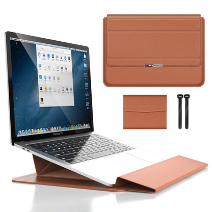 Waterproof PU Leather Laptop Sleeve with Shock Resistant Protection and Foldable Stand