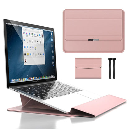 Waterproof PU Leather Laptop Sleeve with Shock Resistant Protection and Foldable Stand