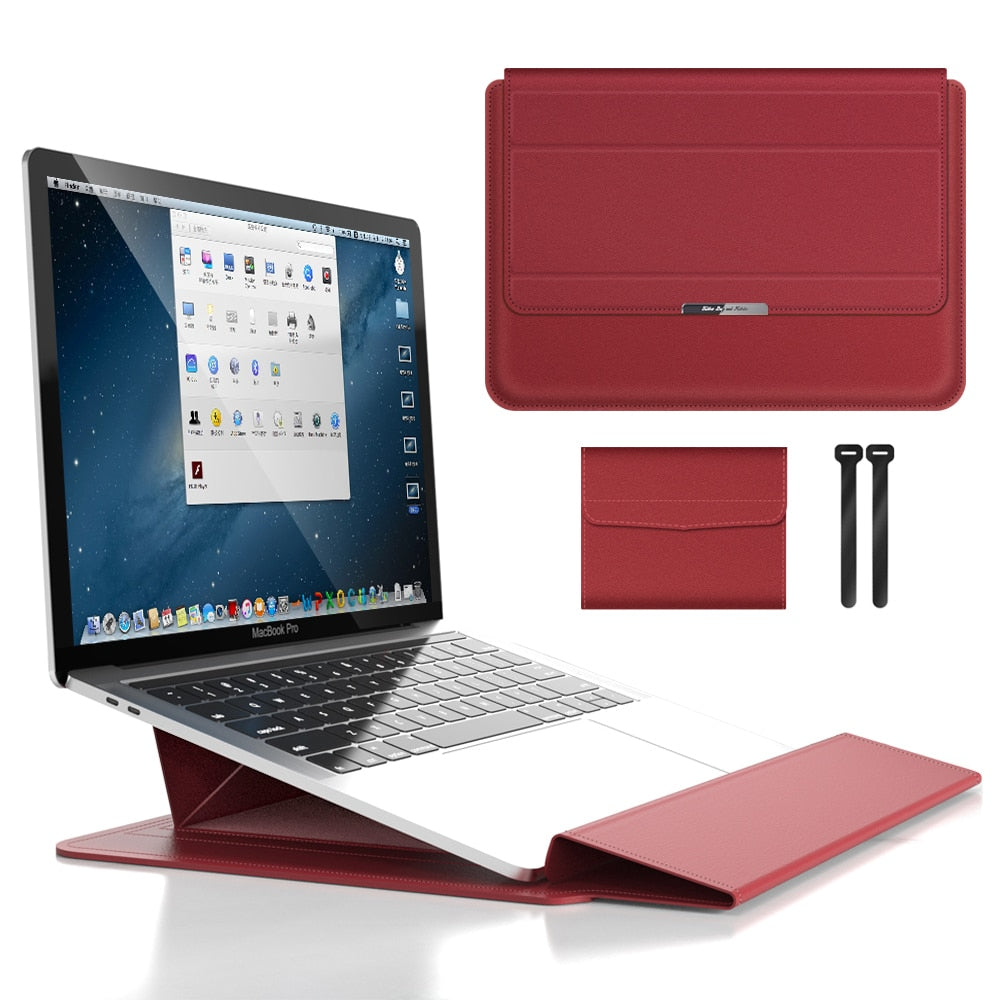 Waterproof PU Leather Laptop Sleeve with Shock Resistant Protection and Foldable Stand