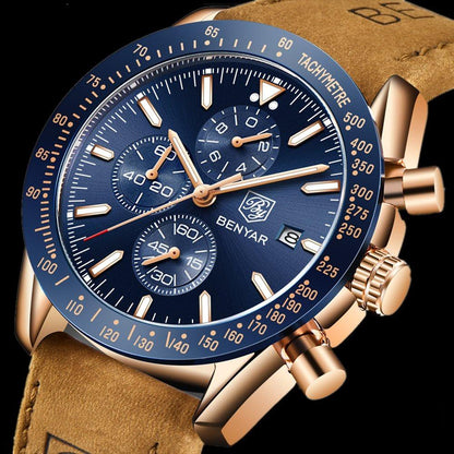 Waterproof Quartz Watch Men Stainless Steel Blue Dial