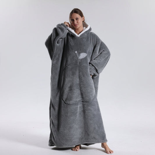 Wearable Hooded Blanket Cozy Winter Throw Sleeves Pocket