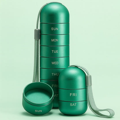 Weekly Pill Organizer Portable Aluminum Travel Storage Case Seven Compartments