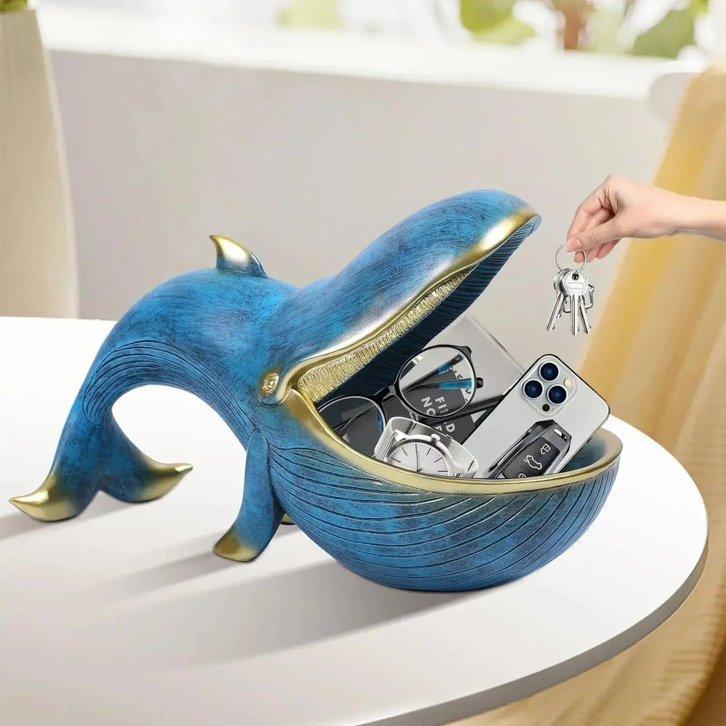 Whale-Shaped Decorative Catchall Tray for Keys and Accessories