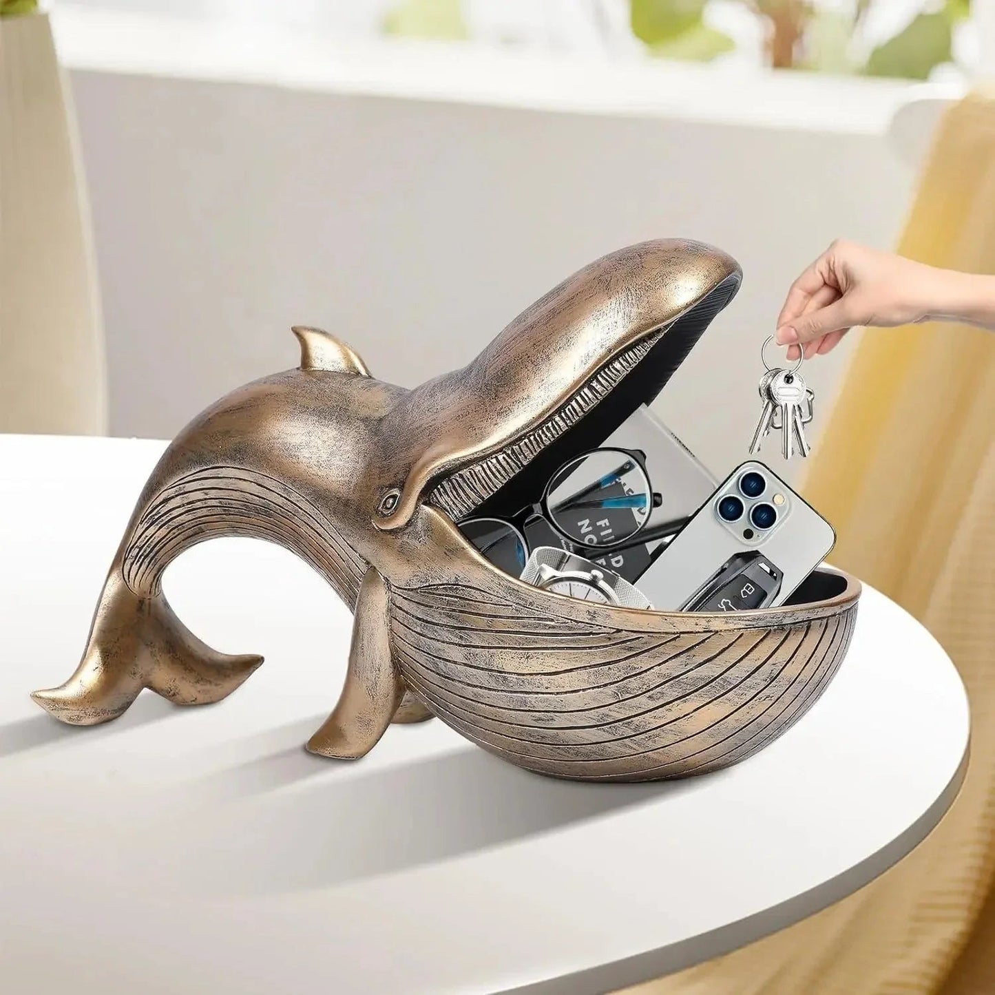 Whale-Shaped Decorative Catchall Tray for Keys and Accessories