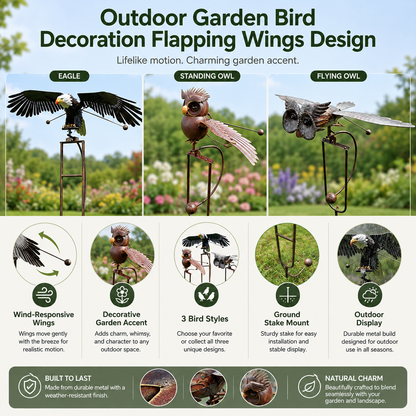 Wind Responsive Garden Bird Decoration with Flapping Wings