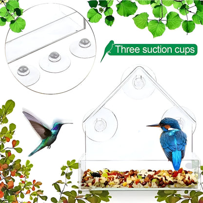 Window Bird Feeder Clear Acrylic Suction Cup Feeding Tray