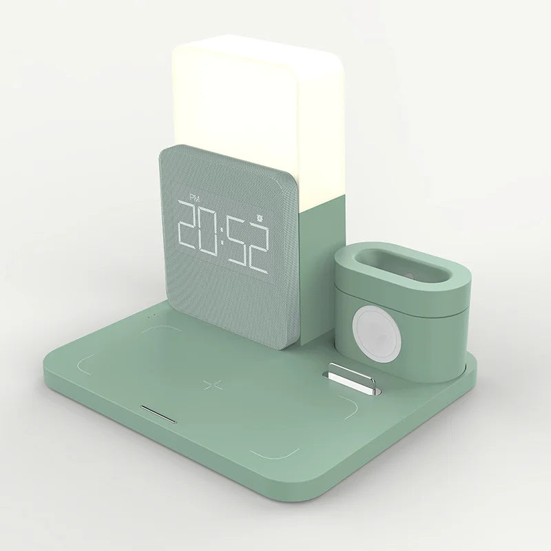 Wireless Charging Station Alarm Clock LED Lamp Multi Device Charger
