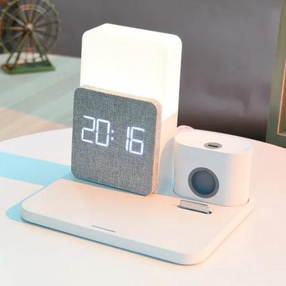 Wireless Charging Station Alarm Clock LED Lamp Multi Device Charger