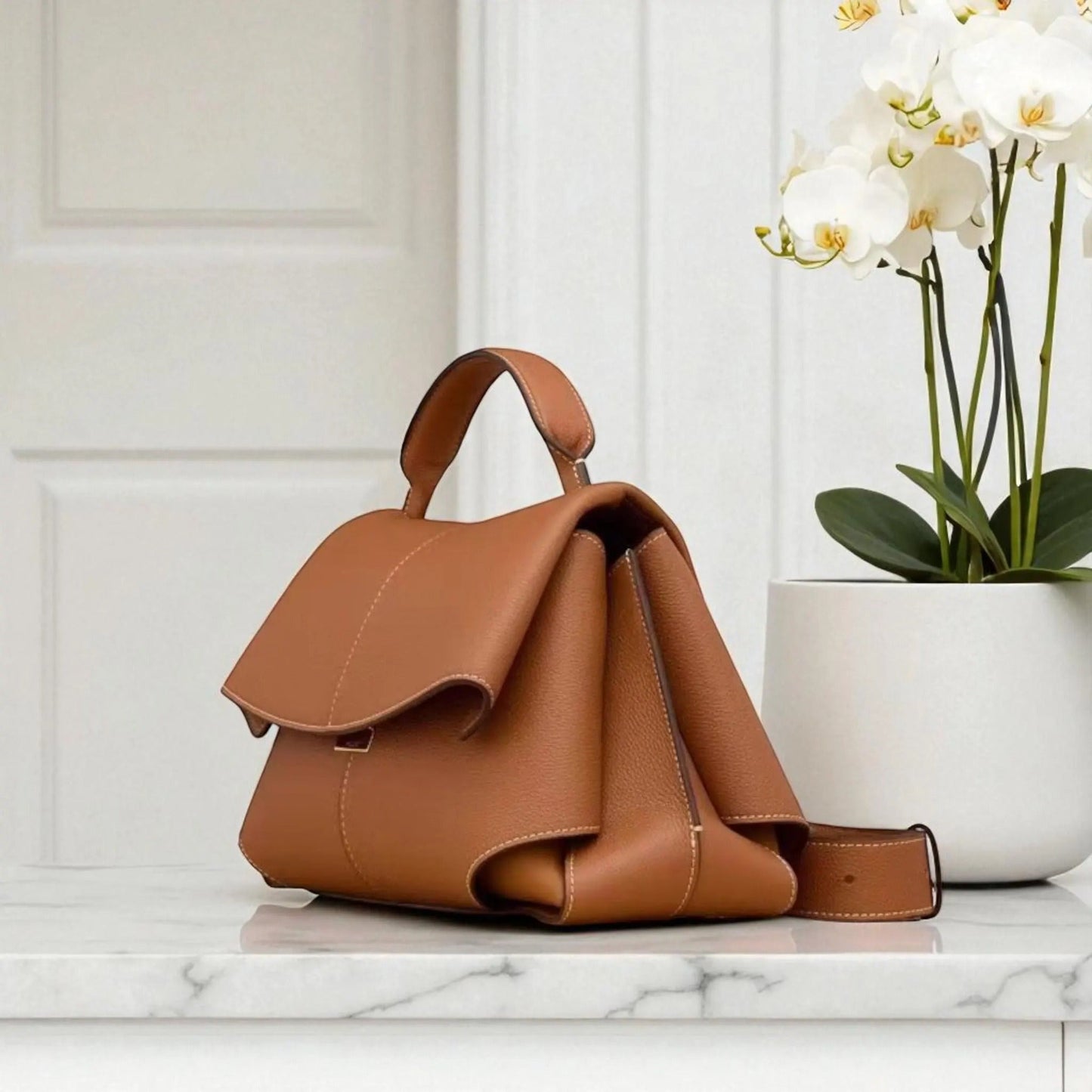 Women Vegan Leather Handbag Roll Design Large Capacity Shoulder Bag