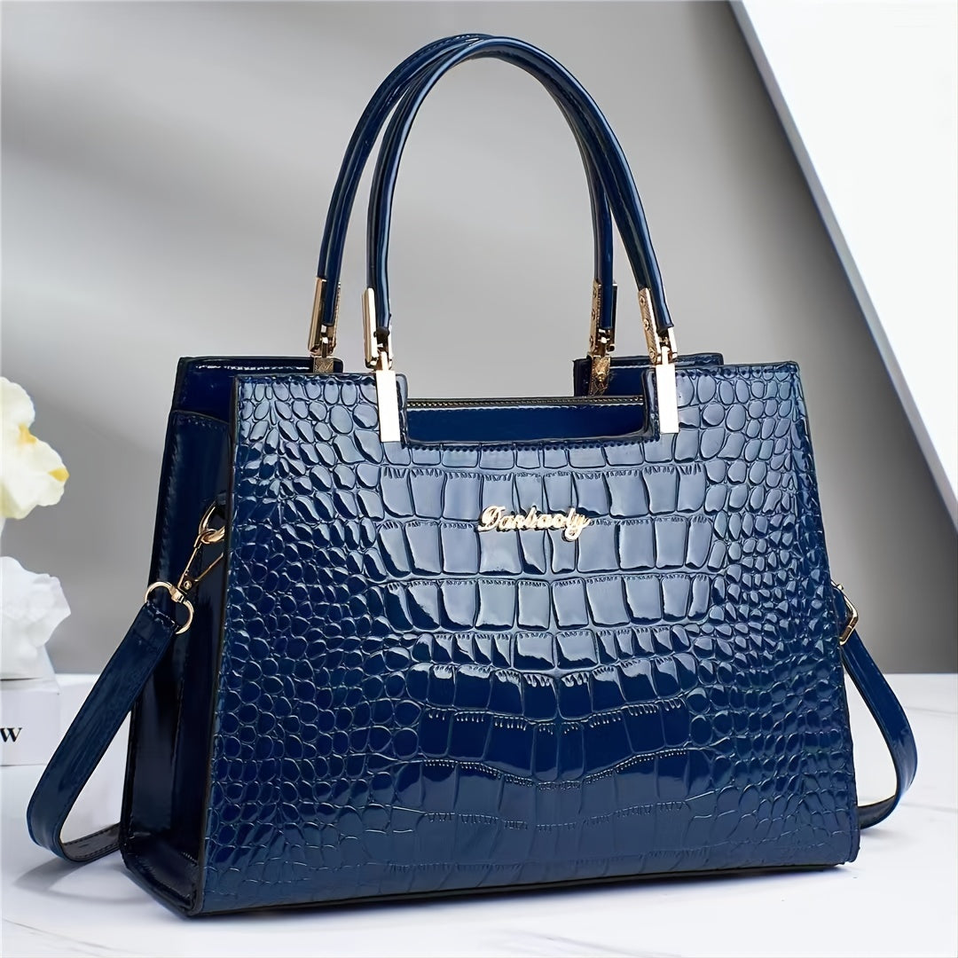 Womens Croc Leather Handbag Luxury Shoulder Tote Elegant Everyday Bag