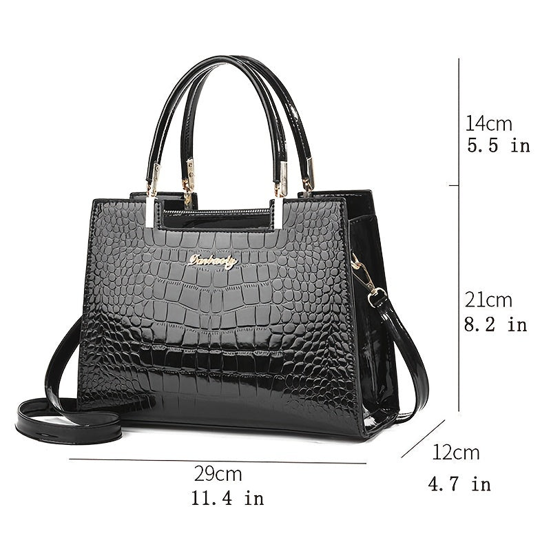 Womens Croc Leather Handbag Luxury Shoulder Tote Elegant Everyday Bag