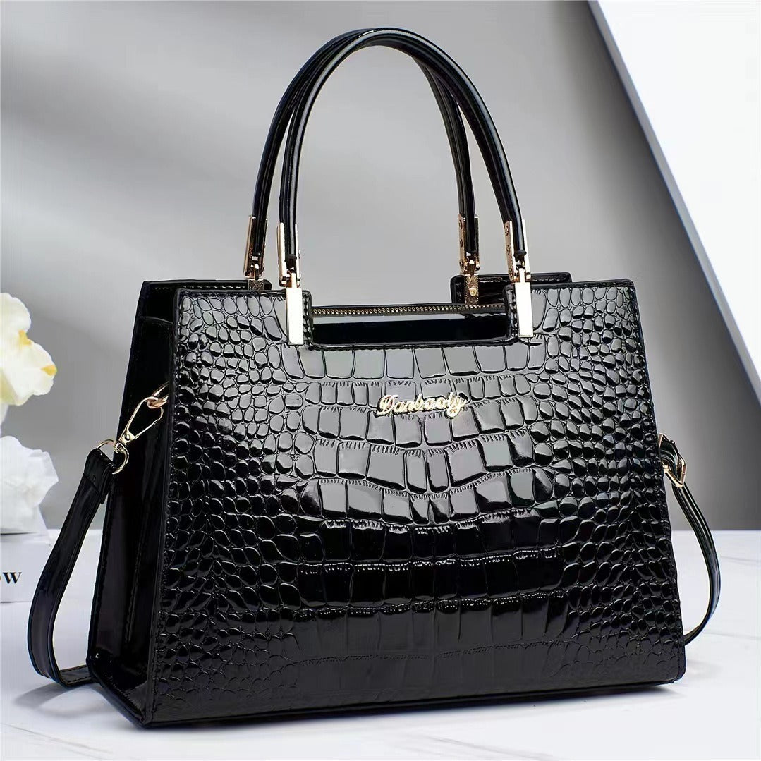 Womens Croc Leather Handbag Luxury Shoulder Tote Elegant Everyday Bag