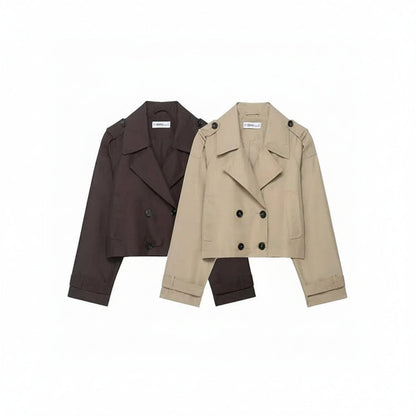 Women's Double Breasted Cropped Trench Jacket with Pockets