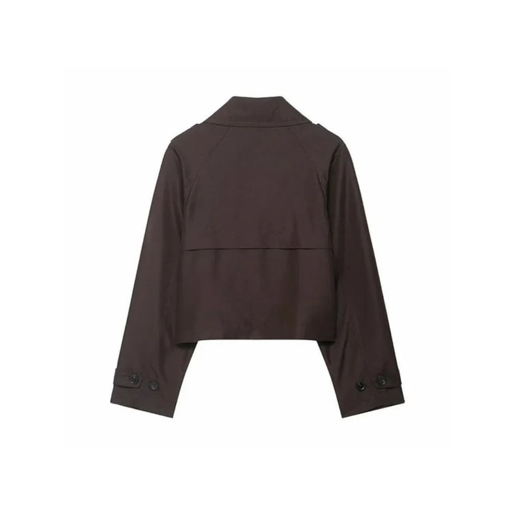 Women's Double Breasted Cropped Trench Jacket with Pockets