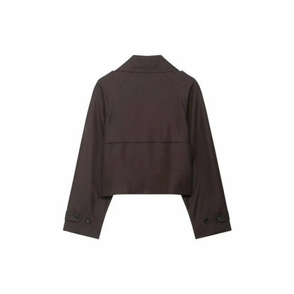 Women's Double Breasted Cropped Trench Jacket with Pockets