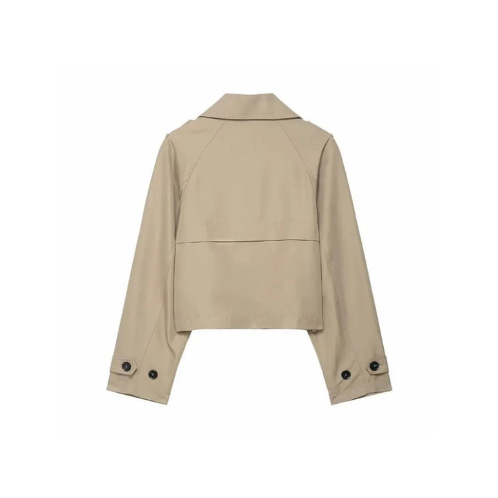 Women's Double Breasted Cropped Trench Jacket with Pockets