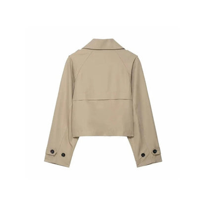Women's Double Breasted Cropped Trench Jacket with Pockets