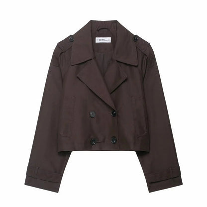 Women's Double Breasted Cropped Trench Jacket with Pockets