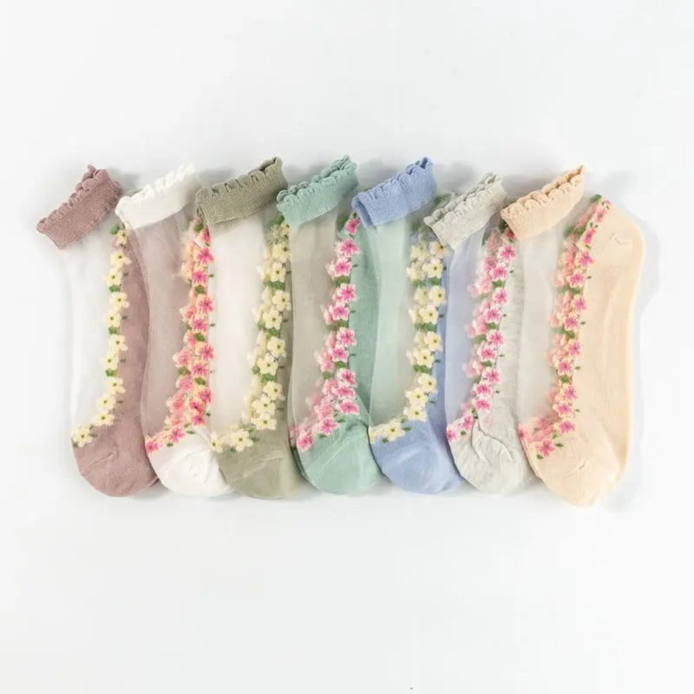 Women's Floral Lace Trim Ankle Socks Soft Breathable Everyday Comfort