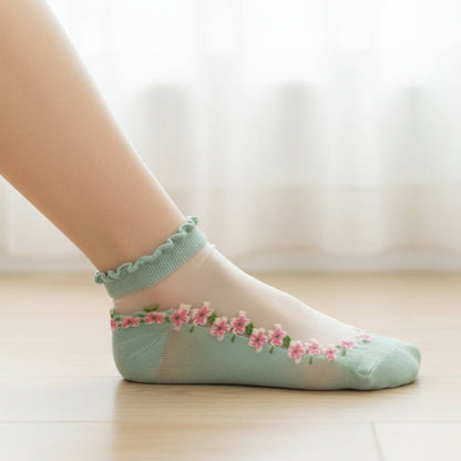 Women's Floral Lace Trim Ankle Socks Soft Breathable Everyday Comfort