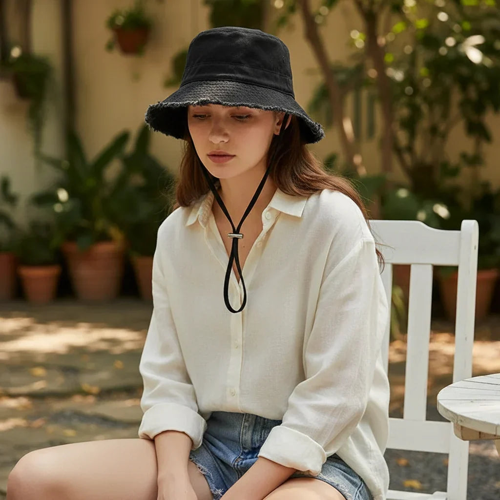 Women's Foldable Cotton Bucket Sun Hat with Wide Brim Fisherman Cap