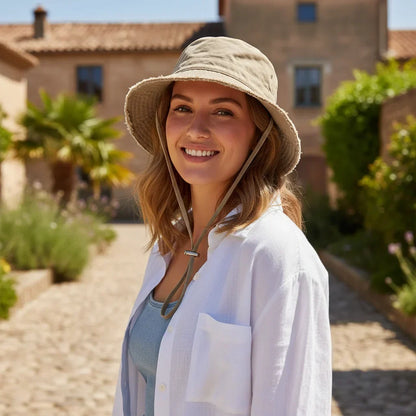 Women's Foldable Cotton Bucket Sun Hat with Wide Brim Fisherman Cap