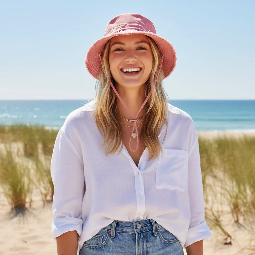 Women's Foldable Cotton Bucket Sun Hat with Wide Brim Fisherman Cap