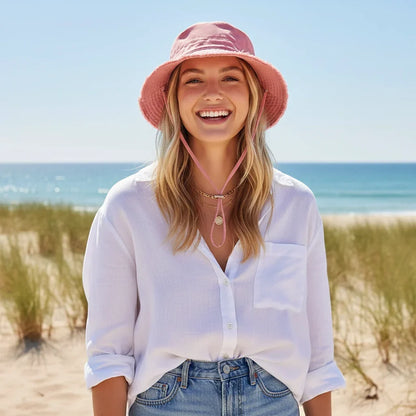 Women's Foldable Cotton Bucket Sun Hat with Wide Brim Fisherman Cap