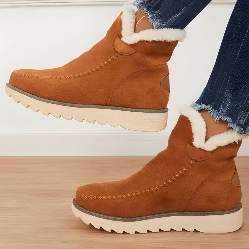 Women's Fur Lined Slip On Ankle Boots Warm Winter Footwear