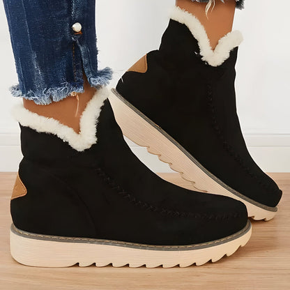 Women's Fur Lined Slip On Ankle Boots Warm Winter Footwear