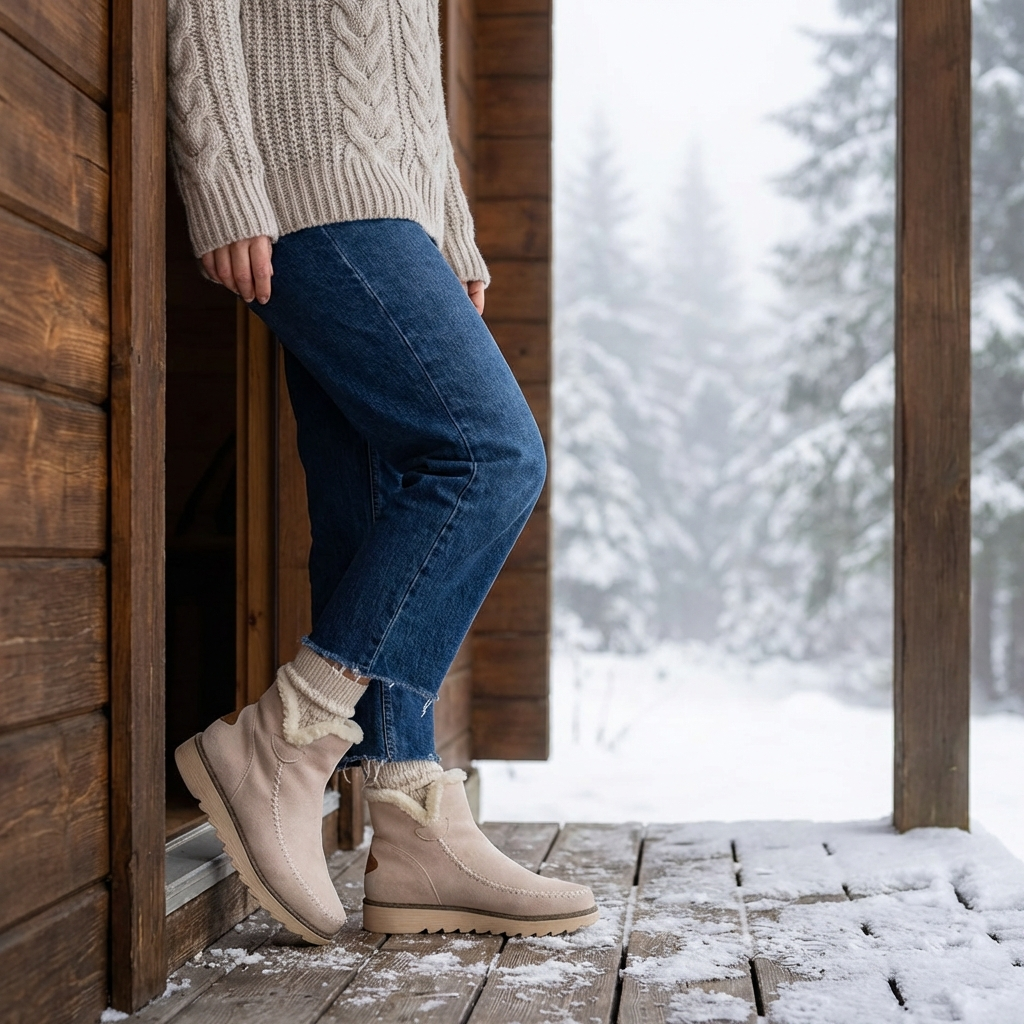 Women's Fur Lined Slip On Ankle Boots Warm Winter Footwear