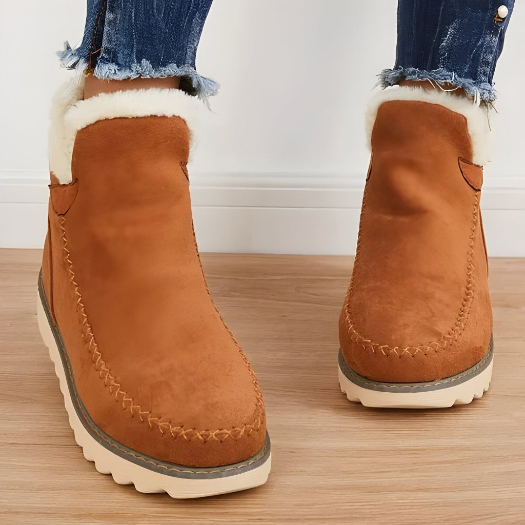 Women's Fur Lined Slip On Ankle Boots Warm Winter Footwear