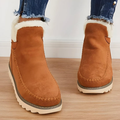 Women's Fur Lined Slip On Ankle Boots Warm Winter Footwear