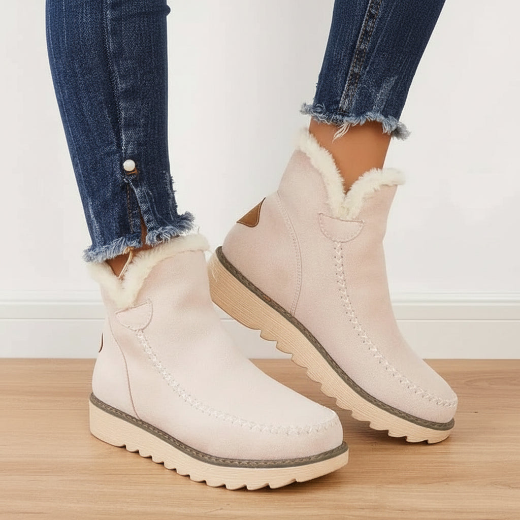 Women's Fur Lined Slip On Ankle Boots Warm Winter Footwear