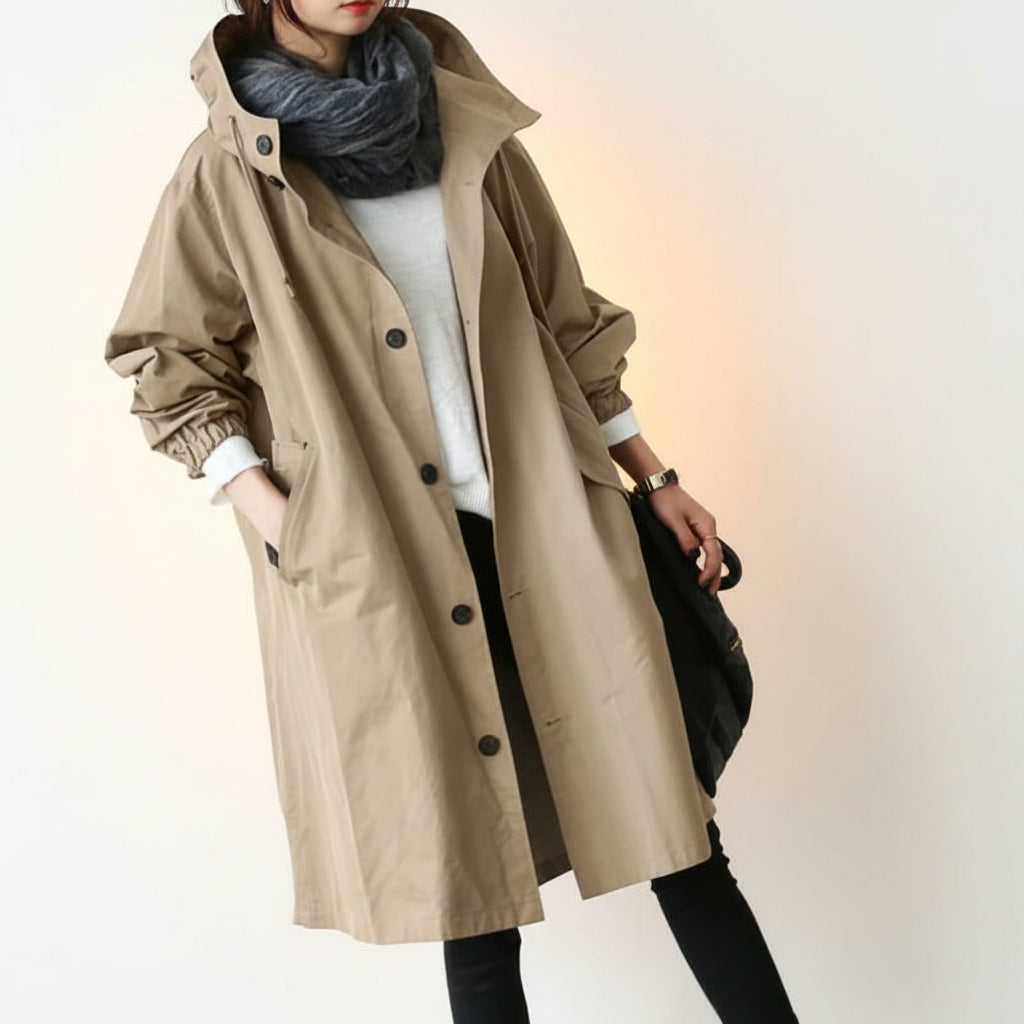 Waterdichte trenchcoat met capuchon voor dames, windbestendige regenjas met ceintuur
