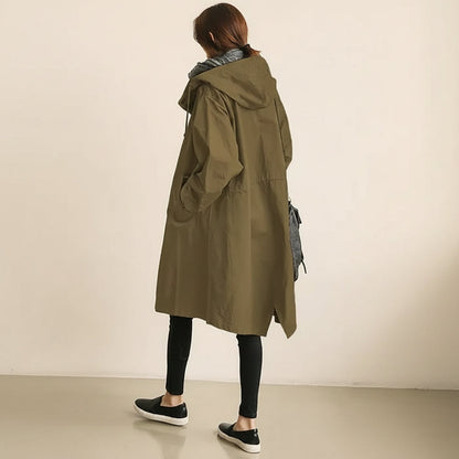 Waterdichte trenchcoat met capuchon voor dames, windbestendige regenjas met ceintuur