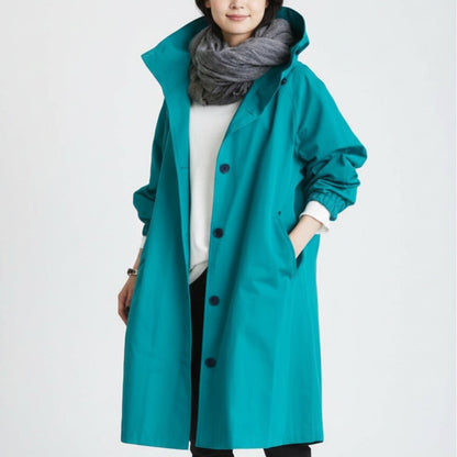 Waterdichte trenchcoat met capuchon voor dames, windbestendige regenjas met ceintuur