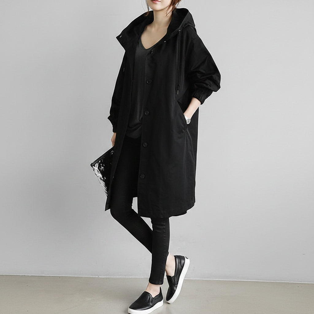 Waterdichte trenchcoat met capuchon voor dames, windbestendige regenjas met ceintuur