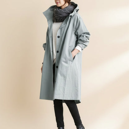 Waterdichte trenchcoat met capuchon voor dames, windbestendige regenjas met ceintuur