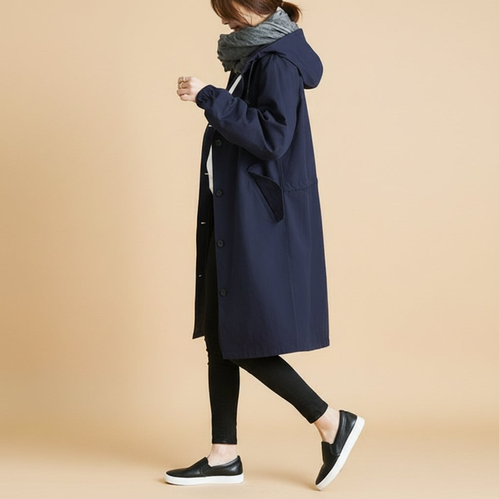 Waterdichte trenchcoat met capuchon voor dames, windbestendige regenjas met ceintuur