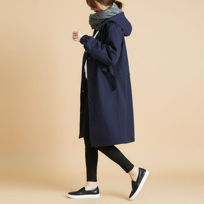 Waterdichte trenchcoat met capuchon voor dames, windbestendige regenjas met ceintuur
