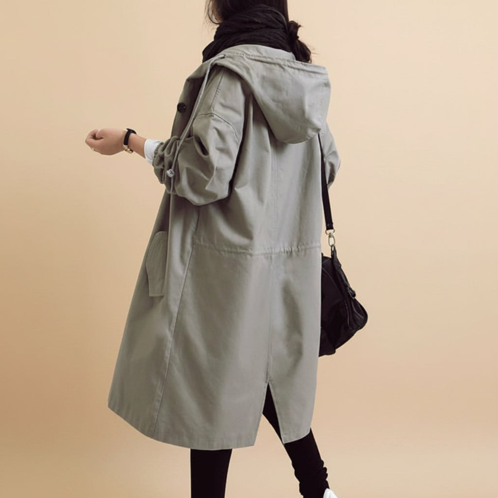 Waterdichte trenchcoat met capuchon voor dames, windbestendige regenjas met ceintuur