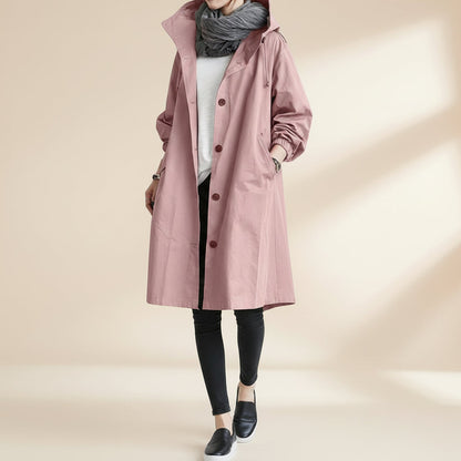 Waterdichte trenchcoat met capuchon voor dames, windbestendige regenjas met ceintuur