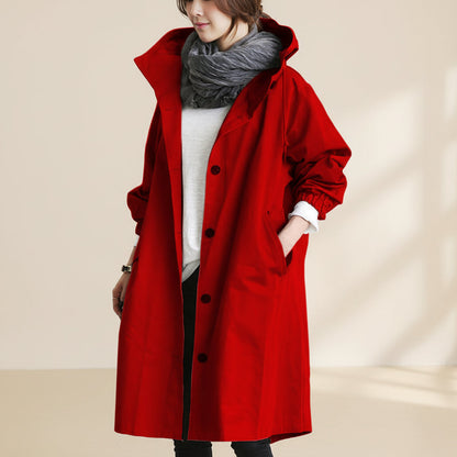 Waterdichte trenchcoat met capuchon voor dames, windbestendige regenjas met ceintuur