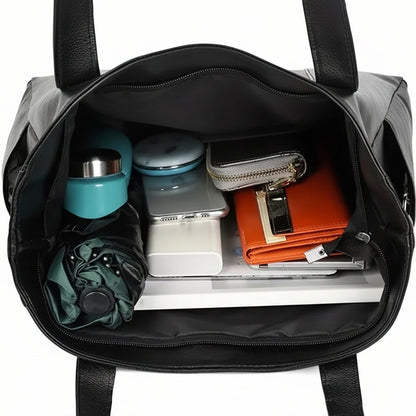 Women's PU Leather Shoulder Tote Bag with Zipper and Organized Pockets